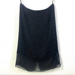 BASIX II Vintage‎ Black Silk Bead Embellished A-Line Skirt